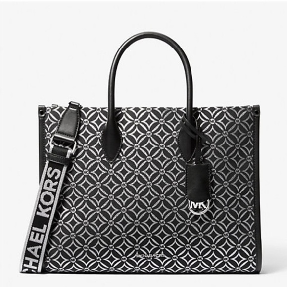 Michael Kors Mirella Medium Metallic Logo Jacquard Tote Bag - Picture 5 of 11
